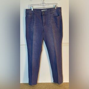 Chico's Platinum Denim Straight Leg Jeans in purple. Button and zip, 4 pockets